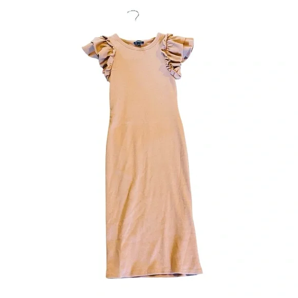 Express Tannish Pink Midi Dress with Ruffle Sleeves - Picture 1 of 5